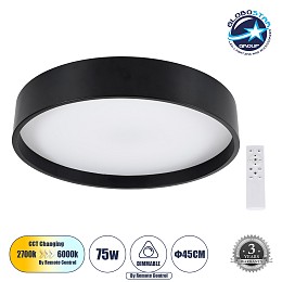 GLOBOSTAR® NARNIA 61257 Μοντέρνο Φωτιστικό Οροφής LED 75W 8625lm 120° AC 220-240V IP20 Ρυθμιζόμενο Λευκό CCT με Χειριστήριο από 2700K έως 6000K Dimmable - Lumileds SMD Chip - Μαύρο Ματ - Μ45 x Π45 x Υ8cm - 3 Χρόνια Εγγύηση