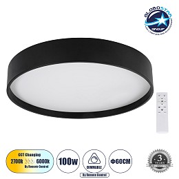 GLOBOSTAR® NARNIA 61259 Μοντέρνο Φωτιστικό Οροφής LED 100W 11500lm 120° AC 220-240V IP20 Ρυθμιζόμενο Λευκό CCT με Χειριστήριο από 2700K έως 6000K Dimmable - Lumileds SMD Chip - Μαύρο Ματ - Μ60 x Π60 x Υ10cm - 3 Χρόνια Εγγύηση