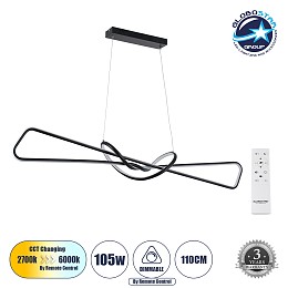 GLOBOSTAR® DOLORES 61279 Μοντέρνο Κρεμαστό Φωτιστικό Οροφής LED 105W 11760lm 300° AC 220-240V IP20 Ρυθμιζόμενο Λευκό CCT με Χειριστήριο από 2700K έως 6000K Dimmable - Lumileds SMD Chip - Μαύρο Ματ - Μ110 x Π17 x Υ17.5cm - 3 Χρόνια Εγγύηση