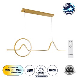GLOBOSTAR® WINDY 61293 Μοντέρνο Κρεμαστό Φωτιστικό Οροφής LED 67W 7504lm 300° AC 220-240V IP20 Ρυθμιζόμενο Λευκό CCT με Χειριστήριο από 2700K έως 6000K Dimmable - Lumileds SMD Chip - Χρυσό Βούρτσας - Μ120 x Π4 x Υ30cm - 3 Χρόνια Εγγύηση