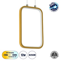 GLOBOSTAR® NEROBA 61301 Μοντέρνο Κρεμαστό Φωτιστικό Οροφής LED 12W 1320lm 360° AC 220-240V IP20 Ρυθμιζόμενο Λευκό CCT με On/Off 2700K/4500K/6000K - Lumileds SMD Chip - Χρυσό Βούρτσας - Μ16 x Π1.6 x Υ25.5cm - 3 Χρόνια Εγγύηση