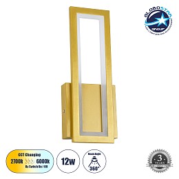 GLOBOSTAR® TIARA 61328 Μοντέρνο Φωτιστικό Τοίχου - Απλίκα LED 12W 1440lm 360° AC 220-240V IP20 Ρυθμιζόμενο Λευκό CCT με On/Off 2700K/4500K/6000K - Lumileds SMD Chip - Χρυσό Βούρτσας - Μ12.5 x Π4 x Υ32cm - 3 Χρόνια Εγγύηση