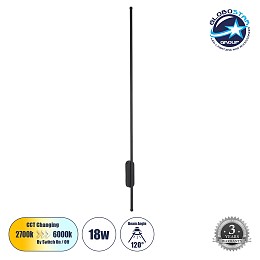 GloboStar® HARLEM 61335 Φωτιστικό Τοίχου - Απλίκα Design LED CCT 18W 2160lm 120° AC 220-240V - Εναλλαγή Φωτισμού μέσω Διακόπτη On/Off All In One Ψυχρό 6000k+Φυσικό 4500k+Θερμό 2700k Μ5 x Π4 x Υ120cm - Μαύρο - 3 Years Warranty