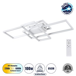 GLOBOSTAR® QUADRA 61386 Μοντέρνο Φωτιστικό Οροφής LED 100W 12000lm 120° AC 220-240V IP20 Ρυθμιζόμενο Λευκό CCT με Χειριστήριο από 2700K έως 6000K Dimmable - Lumileds SMD Chip - Λευκό Ματ - Μ85 x Π45 x Υ9cm - 3 Χρόνια Εγγύηση