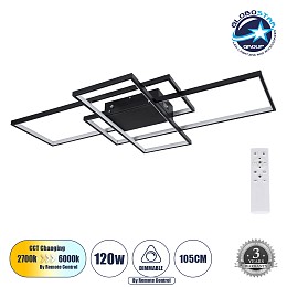 GLOBOSTAR® QUADRA 61388 Μοντέρνο Φωτιστικό Οροφής LED 120W 14400lm 120° AC 220-240V IP20 Ρυθμιζόμενο Λευκό CCT με Χειριστήριο από 2700K έως 6000K Dimmable - Lumileds SMD Chip - Μαύρο Ματ - Μ105 x Π60 x Υ9cm - 3 Χρόνια Εγγύηση
