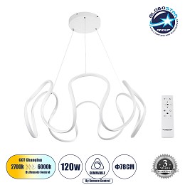 GLOBOSTAR® TARANTULA 61395 Μοντέρνο Κρεμαστό Φωτιστικό Οροφής LED 120W 13440lm 300° AC 220-240V IP20 Ρυθμιζόμενο Λευκό CCT με Χειριστήριο από 2700K έως 6000K Dimmable - Lumileds SMD Chip - Λευκό Ματ - Μ78 x Π78 x Υ31.5cm - 3 Χρόνια Εγγύηση