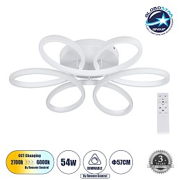 GLOBOSTAR® MARGARET 61401 Μοντέρνο Φωτιστικό Οροφής LED 54W 6210lm 360° AC 220-240V IP20 Ρυθμιζόμενο Λευκό CCT με Χειριστήριο από 2700K έως 6000K Dimmable - Lumileds SMD Chip - Λευκό Ματ - Μ57 x Π57 x Υ12cm - 3 Χρόνια Εγγύηση