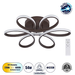 GLOBOSTAR® MARGARET 61402 Μοντέρνο Φωτιστικό Οροφής LED 54W 6210lm 360° AC 220-240V IP20 Ρυθμιζόμενο Λευκό CCT με Χειριστήριο από 2700K έως 6000K Dimmable - Lumileds SMD Chip - Καφέ Ματ - Μ57 x Π57 x Υ12cm - 3 Χρόνια Εγγύηση
