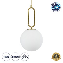 GLOBOSTAR® BELLISSIMO 61486 Μοντέρνο Κρεμαστό Φωτιστικό Οροφής με Ντουί 1 x E27 AC 220-240V IP20 - Λευκό & Χρυσό Πλατίνα - Μ20 x Π20 x Υ42cm