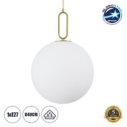 GLOBOSTAR® BELLISSIMO 61488 Μοντέρνο Κρεμαστό Φωτιστικό Οροφής με Ντουί 1 x E27 AC 220-240V IP20 - Λευκό & Χρυσό Πλατίνα - Μ40 x Π40 x Υ62cm