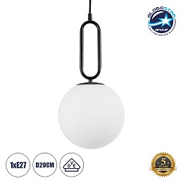 GLOBOSTAR® BELLISSIMO 61489 Μοντέρνο Κρεμαστό Φωτιστικό Οροφής με Ντουί 1 x E27 AC 220-240V IP20 - Λευκό & Μαύρο - Μ20 x Π20 x Υ42cm