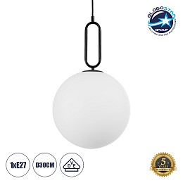GLOBOSTAR® BELLISSIMO 61490 Μοντέρνο Κρεμαστό Φωτιστικό Οροφής με Ντουί 1 x E27 AC 220-240V IP20 - Λευκό & Μαύρο - Μ30 x Π30 x Υ52cm