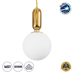 GLOBOSTAR® ESTETICO 61492 Μοντέρνο Κρεμαστό Φωτιστικό Οροφής με Ντουί 1 x E27 AC 220-240V IP20 - Λευκό & Χρυσό Πλατίνα - Μ20 x Π20 x Υ38cm