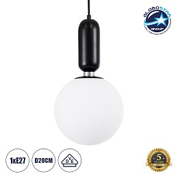 GLOBOSTAR® ESTETICO 61495 Μοντέρνο Κρεμαστό Φωτιστικό Οροφής με Ντουί 1 x E27 AC 220-240V IP20 - Λευκό & Μαύρο - Μ20 x Π20 x Υ38cm