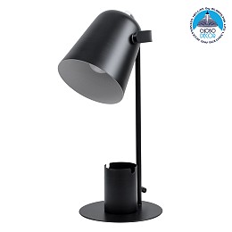 GloboStar® PENCASE 61563 Μοντέρνο Επιτραπέζιο Φωτιστικό Πορτατίφ Μονόφωτο 1 x E27 IP20 Μαύρο Μέταλλο - Μ12 x Π15 x Υ38cm