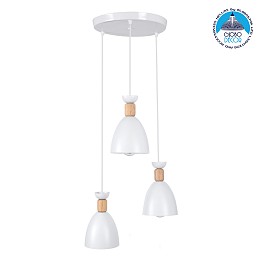 GLOBOSTAR® AVA 61573 Μοντέρνο Κρεμαστό Φωτιστικό Οροφής με Ντουί 3 x E27 AC 220-240V IP20 - Λευκό & Μπεζ - Μ35 x Π35 x Υ130cm