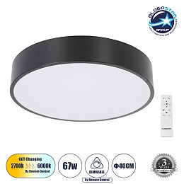 GLOBOSTAR® BURTON 61200-S Μοντέρνο Φωτιστικό Οροφής LED 67W 7370lm 120° AC 220-240V IP20 Ρυθμιζόμενο Λευκό CCT με Χειριστήριο από 2700K έως 6000K Dimmable - Lumileds SMD Chip - Μαύρο Ματ - Μ40 x Π40 x Υ8cm - 3 Χρόνια Εγγύηση