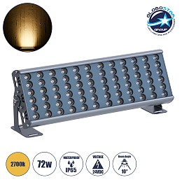 GloboStar® FLOOD-TENA 90221 Προβολέας Wall Washer για Φωτισμό Κτιρίων LED 72W 6480lm 10° DC 24V Αδιάβροχο IP65 L46.5 x W7 x H16.5cm Θερμό Λευκό 2700K - Ασημί - 3 Years Warranty