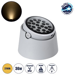 GLOBOSTAR® FLOOD-RANA 90489 Κινούμενος Προβολέας Σποτ Wall Washer LED 36W 3240lm 5° DC 24V Αδιάβροχο IP67 Θερμό Λευκό 2700K Dimmable - Γκρι - Μ26.5 x Π26.5 x Υ20cm - 3 Χρόνια Εγγύηση