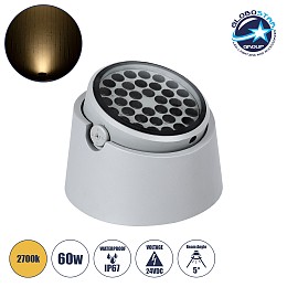 GLOBOSTAR® FLOOD-RANA 90491 Κινούμενος Προβολέας Σποτ Wall Washer LED 60W 5400lm 5° DC 24V Αδιάβροχο IP67 Θερμό Λευκό 2700K Dimmable - Γκρι - Μ30 x Π30 x Υ21cm - 3 Χρόνια Εγγύηση