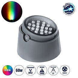 GloboStar® FLOOD-RANA 90752 Κινούμενος Προβολέας - Σποτ Φωτισμού Wall Washer για Φωτισμό Κτιρίων LED 60W 5100lm 5° DC 24V Αδιάβροχο IP67 Φ30 x Υ20cm RGBW DMX512 - Γκρι Ανθρακί - 3 Χρόνια Εγγύηση