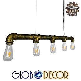 GLOBOSTAR® CANAL 01669 Vintage Κρεμαστό Φωτιστικό Οροφής με Ντουί 5 x E27 AC 220-240V IP20 - Μπρούτζινο - Μ92 x Π5 x Y8cm