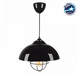 GLOBOSTAR® INDUSTRY 204-0110 Μοντέρνο Κρεμαστό Φωτιστικό Οροφής με Ντουί 1 x E27 AC 220-240V IP20 - Μαύρο - Μ30 x Π30 x Υ25cm