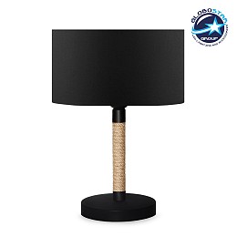 GloboStar® STRING 204-0072 Μοντέρνο Eπιτραπέζιο Φωτιστικό Πορτατίφ Μονόφωτο 1 x E27 IP20 Μαύρο Mέταλλο, Μπεζ Σχοινί με Μαύρο Ύφασμα - Μ24 x Π24 x Υ37cm