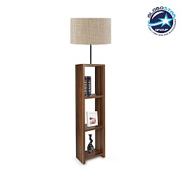 GloboStar® WOODO 204-0051 Μοντέρνο Eπιδαπέδιο Φωτιστικό Μονόφωτο 1 x E27 IP20 Καφέ Ξύλο με Μπεζ Ύφασμα - Μ38 x Π38 x Υ150cm