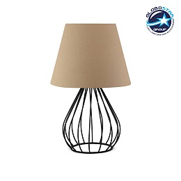 GloboStar® CLASS 204-0079 Μοντέρνο Eπιτραπέζιο Φωτιστικό Πορτατίφ Μονόφωτο 1 x E27 IP20 Μαύρο Μέταλλο με Μπεζ Ύφασμα - Μ22 x Π22 x Υ36cm