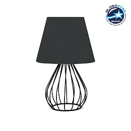 GloboStar® CLASS 204-0080 Μοντέρνο Eπιτραπέζιο Φωτιστικό Πορτατίφ Μονόφωτο 1 x E27 IP20 Μαύρο Μέταλλο με Μαύρο Ύφασμα - Μ22 x Π22 x Υ36cm