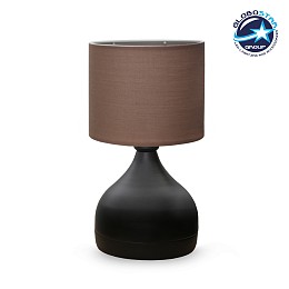 GloboStar® RUBIK 204-0060 Μοντέρνο Eπιτραπέζιο Φωτιστικό Πορτατίφ Μονόφωτο 1 x E27 IP20 Μαύρο Μέταλλο με Καφέ Ύφασμα - Μ19 x Π19 x Υ30cm