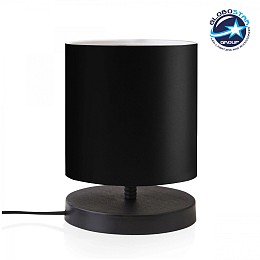 GloboStar® MINNIE 204-0063 Μοντέρνο Eπιτραπέζιο Φωτιστικό Πορτατίφ Μονόφωτο 1 x E27 IP20 Μαύρο Ξύλο με Μαύρο Ύφασμα - Μ15 x Π15 x Υ22cm