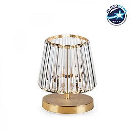 GloboStar® GLASSY 204-0064 Μοντέρνο Eπιτραπέζιο Φωτιστικό Πορτατίφ Μονόφωτο 1 x E27 IP20 Χρυσό Μέταλλο με Διάφανο Κρύσταλλο - Μ15 x Π15 x Υ25cm