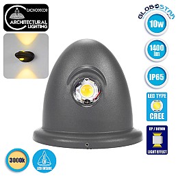 GloboStar® THIRD 93069 LED Φωτιστικό Τοίχου Αρχιτεκτονικού Φωτισμού Up Down Γκρι Αδιάβροχο IP65 10 Watt 30° 1400lm 230V CREE Θερμό Λευκό Μ15.1 x Π9.3 x Υ14.5cm