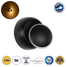 GLOBOSTAR® TSUKI 60675 Μοντέρνο Φωτιστικό Τοίχου - Απλίκα LED 5W 625lm 180° AC 220-240V Αδιάβροχο IP65 Θερμό Λευκό 2700K - Bridgelux COB Chip & TÜV SÜD Driver - Μαύρο Ματ - Μ14 x Π8.5 x Υ14cm - 5 Χρόνια Εγγύηση