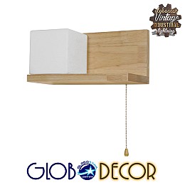 GloboStar® AMITY 01365 Μοντέρνο Επιτοίχιο Φωτιστικό Απλίκα Μονόφωτο 1 x E27 IP20 Μπεζ Ξύλο με Λευκό Γυαλί - Μ30 x Π14.5 x Υ15cm