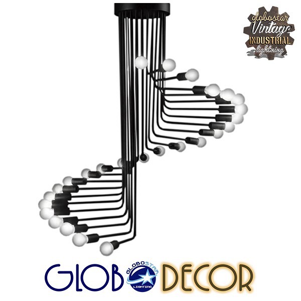 GLOBOSTAR® STAIRS 01024 Μοντέρνο Φωτιστικό Οροφής με Ντουί 26 x E27 AC 220-240V IP20 - Μαύρο - Μ80 x Π80 x Υ95cm