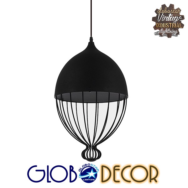 GLOBOSTAR® CANARIO 01107 Vintage Κρεμαστό Φωτιστικό Οροφής με Ντουί 1 x E27 AC 220-240V IP20 - Μαύρο - Μ28 x Π28 x Υ47cm