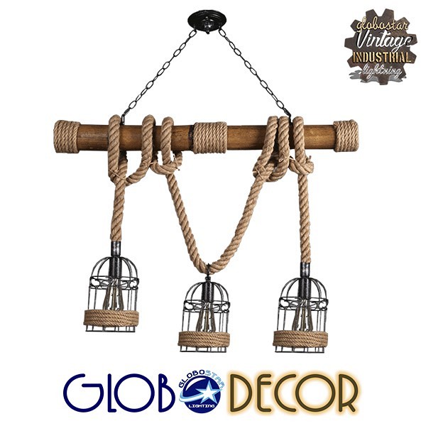 GLOBOSTAR® LILO 01149 Vintage Κρεμαστό Φωτιστικό Οροφής με Ντουί 3 x E27 AC 220-240V IP20 - Καφέ & Μπεζ - Μ80 x Π15 x Υ100cm
