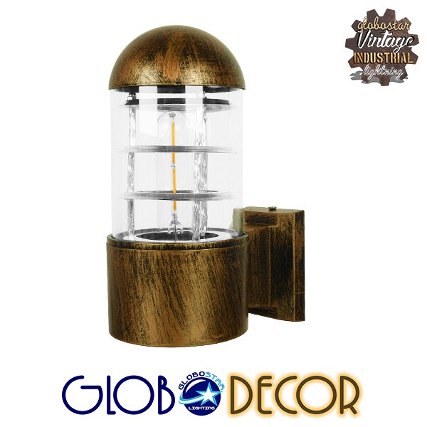 GloboStar® NEWI 01420 Μοντέρνο Επιτοίχιο Φωτιστικό Απλίκα Μονόφωτο 1 x E27 IP20 Μπρούτζινο & Ασημί Μέταλλο με Διάφανο Γυαλί - Μ11 x Π17 x Υ25cm