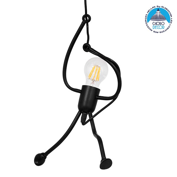 GLOBOSTAR® LITTLE MAN 01652 Μοντέρνο Κρεμαστό Φωτιστικό Οροφής με Ντουί 1 x E27 AC 220-240V IP20 - Μαύρο - Μ20 x Π20 x Υ40cm