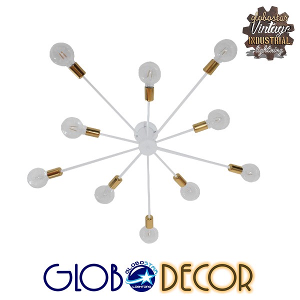 GLOBOSTAR® OLINDA 01383 Μοντέρνο Φωτιστικό Οροφής με Ντουί 10 x E27 AC 220-240V IP20 - Λευκό & Χρυσό - Μ95 x Π95 x Υ17cm