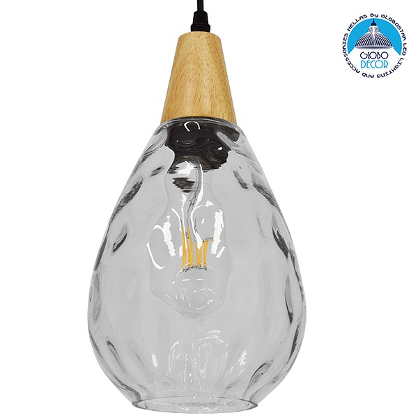 GLOBOSTAR® NOAH 01491 Μοντέρνο Κρεμαστό Φωτιστικό Οροφής με Ντουί 1 x E27 AC 220-240V IP20 - Διάφανο & Μπεζ - Μ16 x Π16 x Υ30cm