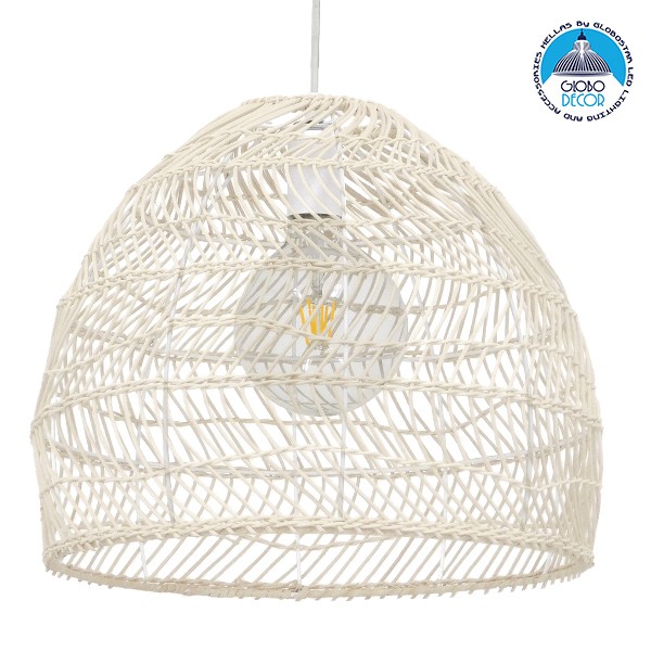 GLOBOSTAR® MALIBU 00968 Boho Κρεμαστό Φωτιστικό Οροφής με Ντουί 1 x E27 AC 220-240V IP20 - Λευκό Μπεζ - Μ40 x Π40 x Υ35cm