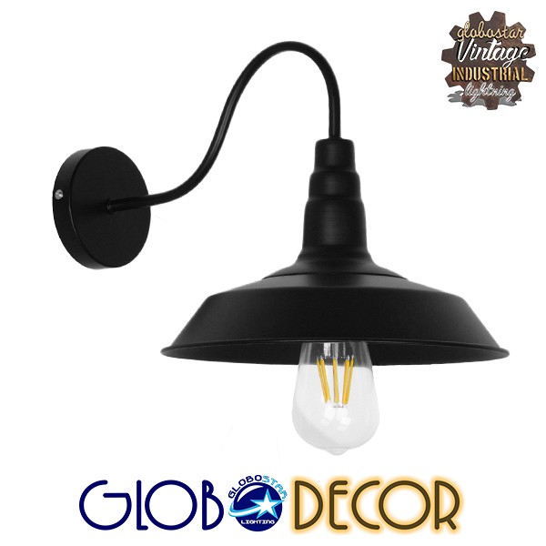 GLOBOSTAR® RAY 01065 Vintage Φωτιστικό Τοίχου - Απλίκα με Ντουί 1 x E27 AC 220-240V IP20 - Μαύρο - Μ26 x Π37 x Υ32cm