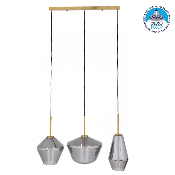 GLOBOSTAR® AMARIS 00975 Μοντέρνο Κρεμαστό Φωτιστικό Οροφής με Ντουί 3 x E27 AC 220-240V IP20 - Χρυσό & Ασημί - Μ75 x Π30 x Υ30cm