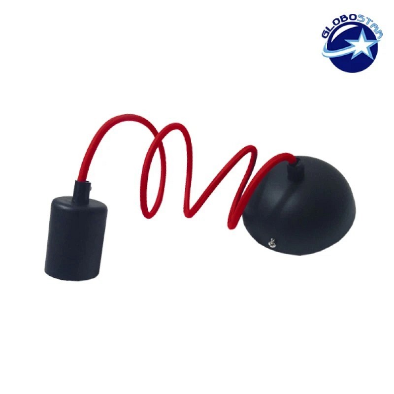 GLOBOSTAR® SUSPENS 90001 Μοντέρνο Κρεμαστό Φωτιστικό Οροφής με Ντουί 1 x E27 AC 220-240V IP20 - Μαύρο & Κόκιννο - Μ4 x Π4 x Υ110cm