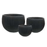 Supergreens Γλάστρα Πήλινη Στρογγυλή "Antica" Μαύρο Wash με Ρίγες L 48x48x37.5 εκ.