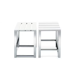 DW 68 Stool Stainless steel polished  / Mineral composite material - White matt